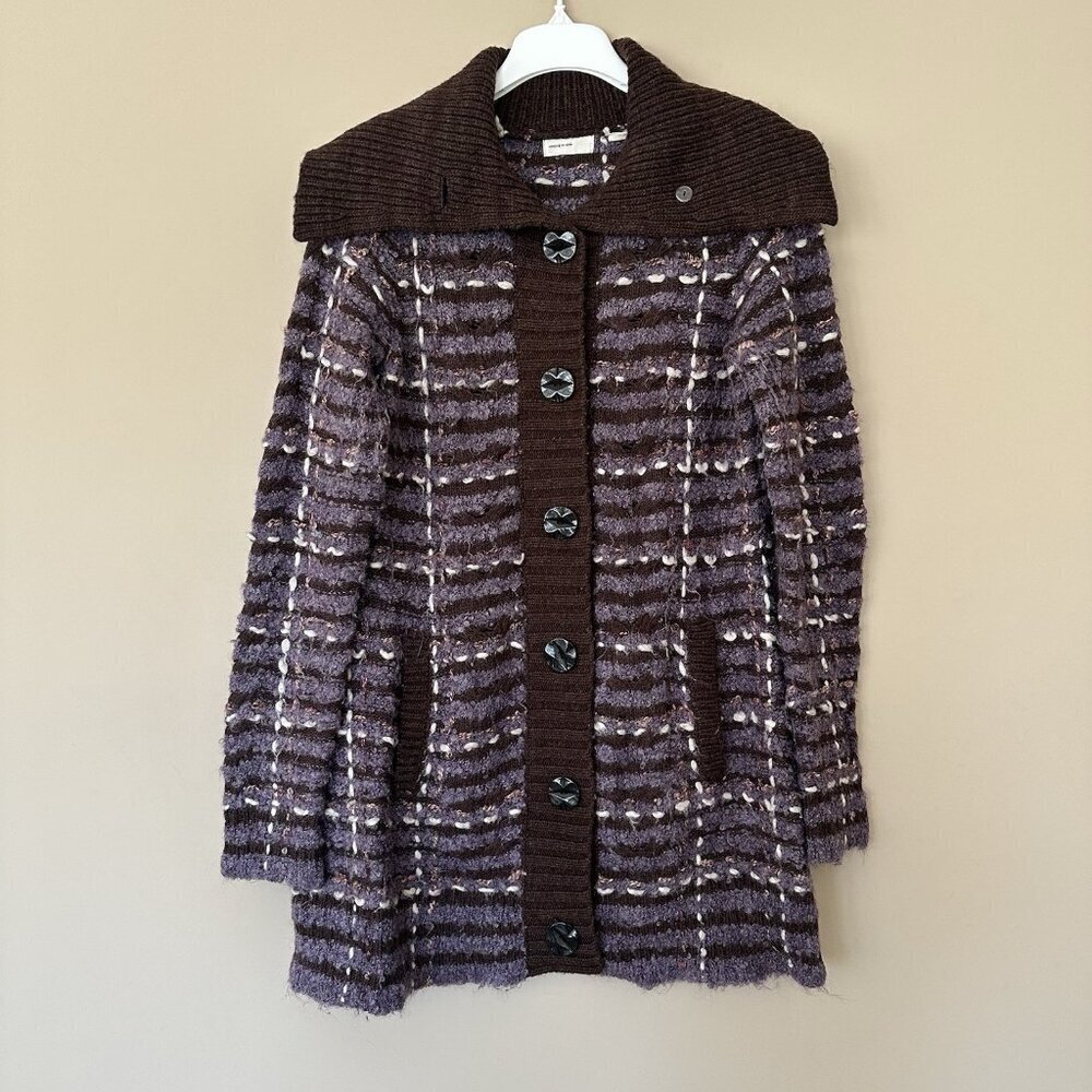 Sleeping on Snow @ Anthropologie Chunky Plaid Sweater Cardigan Women L Pockets